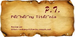 Páhány Titánia névjegykártya